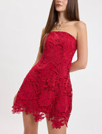 Red Floral Lace Strapless Mini Dress