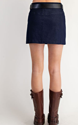 Buckle up denim mini skirt- navy blue