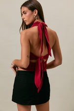 Maroon Halter Cowl Neck Top