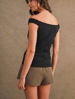 Black Off-Shoulder Fitted Top