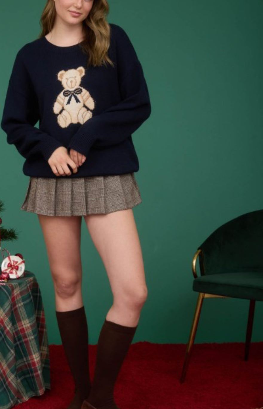 Teddy Bear Knit Sweater – Navy
