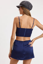 Navy Satin Lace Trim Two-Piece Set sold separately