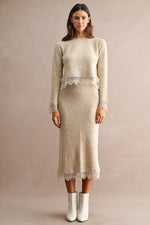 Light Taupe Lace Trim Knit Sweater