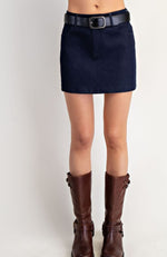 Buckle up denim mini skirt- navy blue
