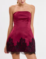 Satin & Lace Strapless Mini fit & flare Dress navy-burgundy