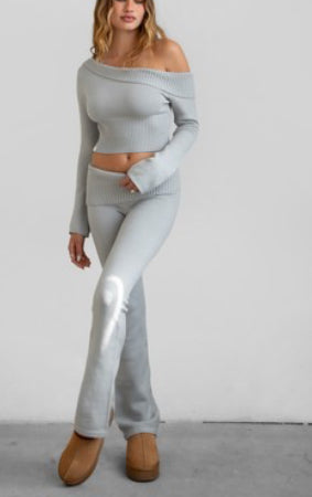 Jasmin two piece knit pant set sold separately- Light gray