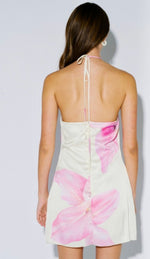 Ivory Halter Mini Dress with Pink Lily Detail – Summer Brunch & Day Party Dress