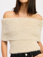 Fuzzy Off-Shoulder Sweater Top 🤍cream