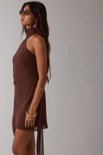 Chocolate Scarf Halter Mini Dress