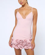 Rosette Hem Mini Dress pink- white -black