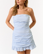 Tina strapless ruched mini dress - blue stripe