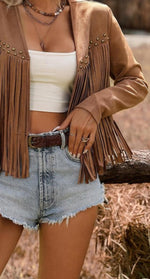 Western Fringe Suede Jacket – Tan