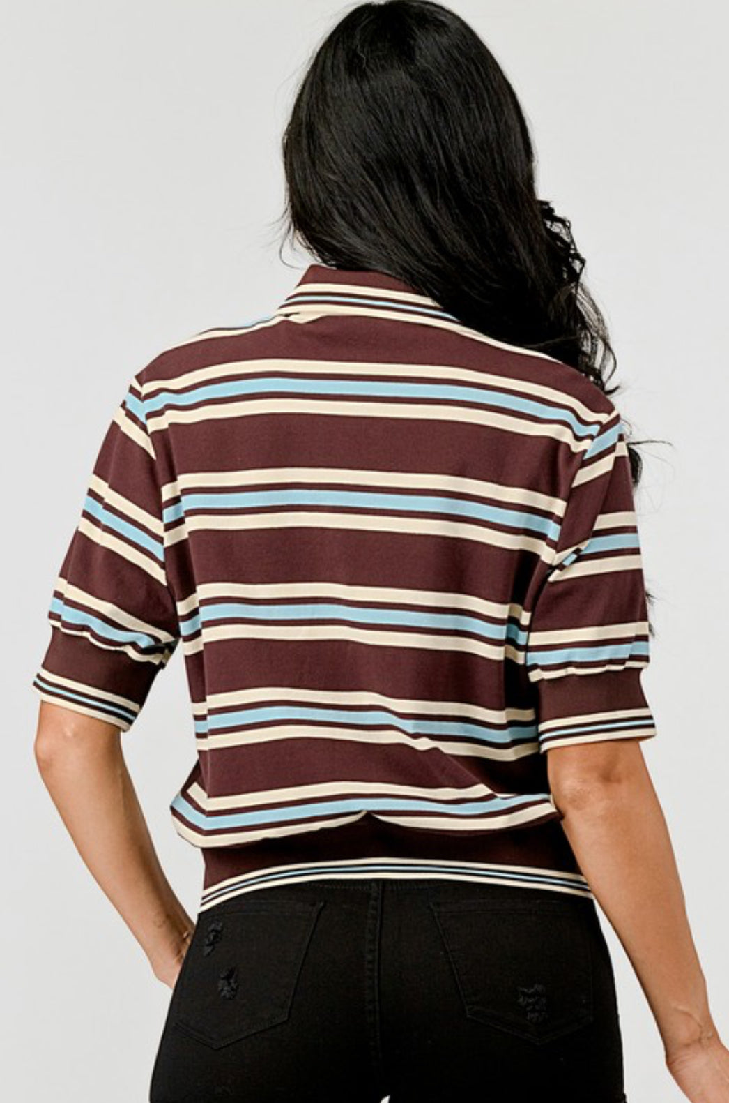 Besties striped polo-style top:brown