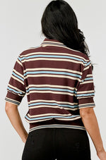 Besties striped polo-style top:brown