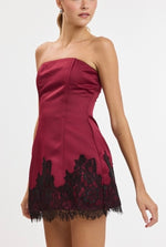 Satin & Lace Strapless Mini fit & flare Dress navy-burgundy