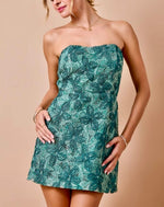 Emerald Green Floral Strapless Mini Dress