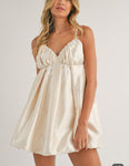 Milan Satin Bubble Mini Dress- vanilla