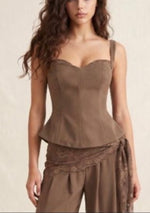 Caramel Lace Trim Structured Corset Top