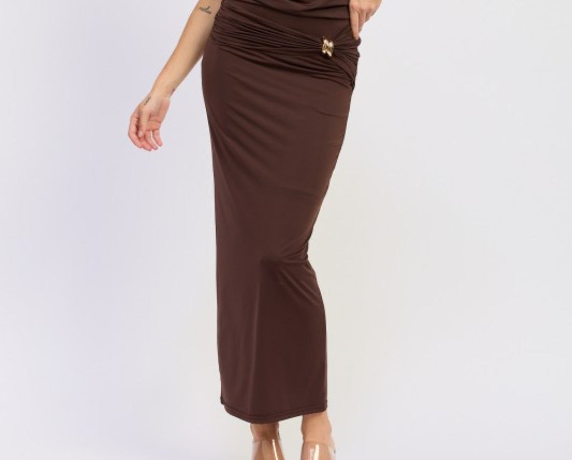Cocoa Ruched Maxi Skirt – Sold Separately