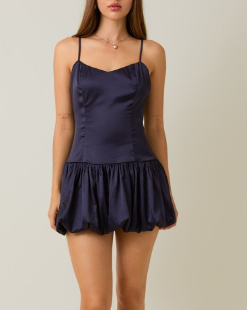 Hannah Navy Bubble Hem Mini Dress