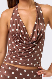 Mocha Polka Dot Cowl Halter Top 🤎✨