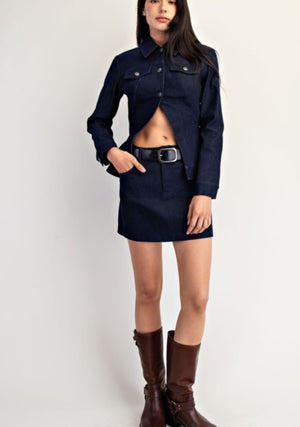 Buckle up denim mini skirt- navy blue