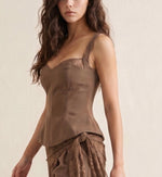 Caramel Lace Trim Structured Corset Top