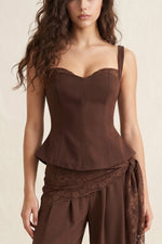 Chocolate Brown Lace Trim Corset Top