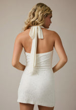 Off white Lace Halter cowl neck Mini Dress