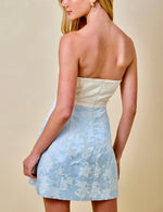 Blue Floral Jacquard Strapless Mini Dress