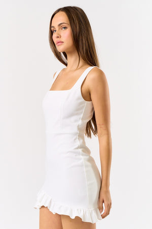 Flirt Factor Ruffle Hem Mini Dress – White