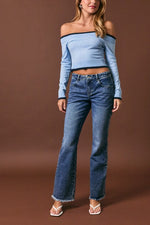 Blue Off-Shoulder Knit Top