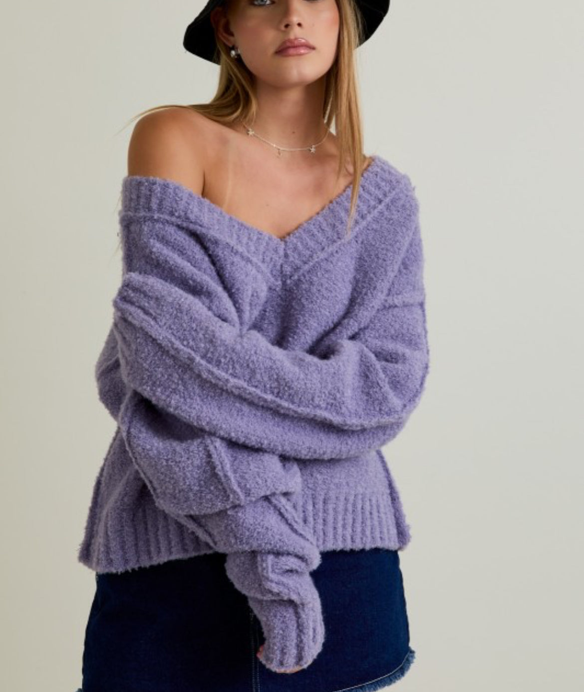 Madeline Fuzzy V-Neck Sweater