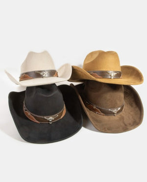 Western Suede Cowboy Hat with Longhorn Detail