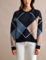 Navy Blue Argyle Knit Sweater
