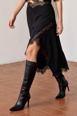 Black Lace trim Midi Skirt