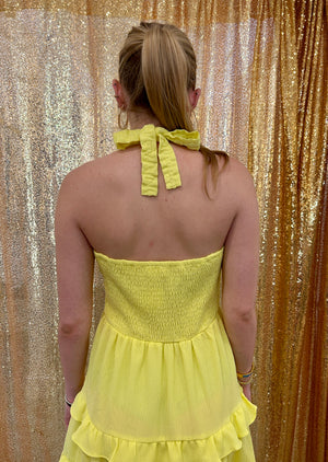 Yellow teared sundress  with smocked front