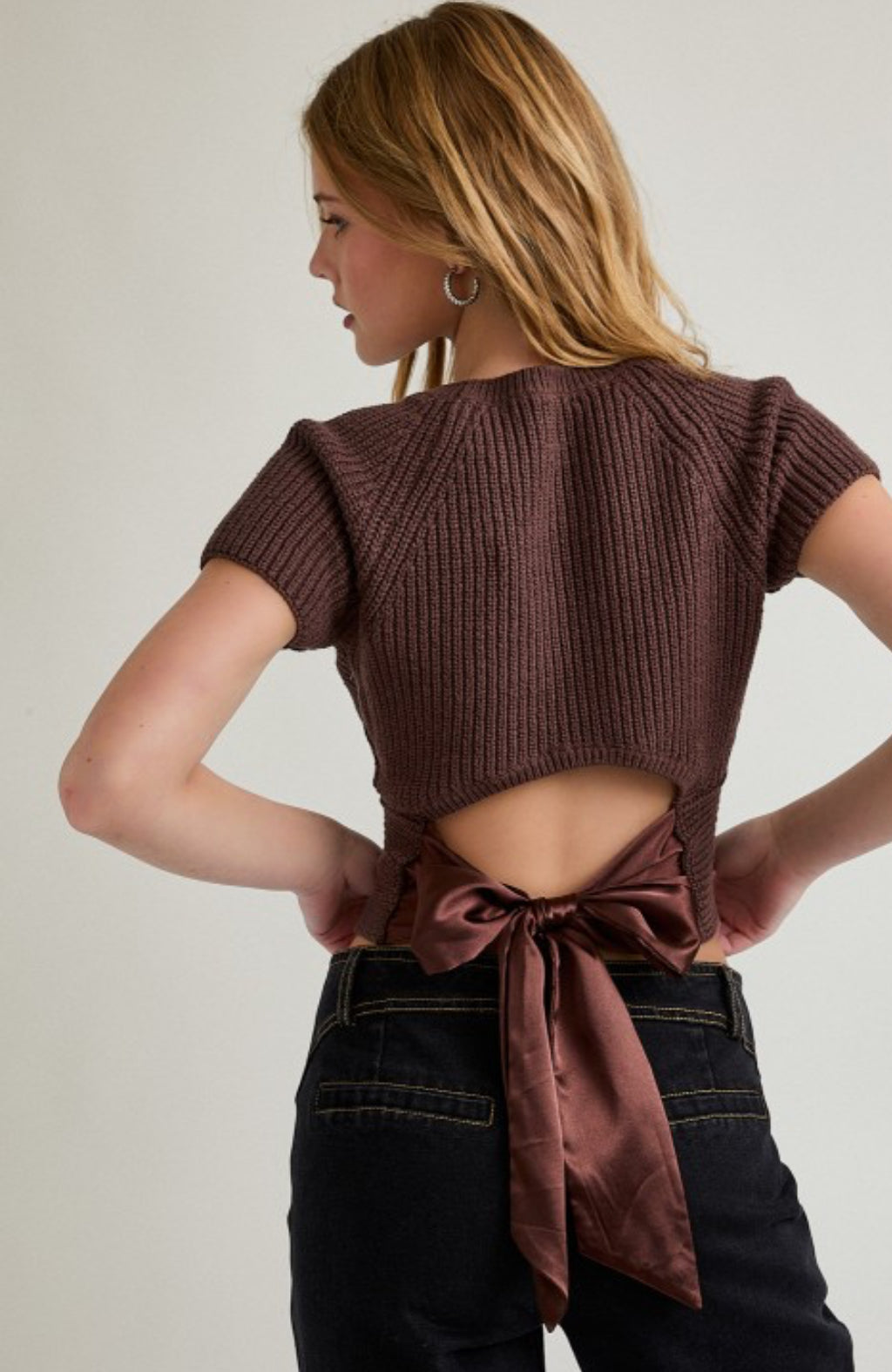 Sweet Knit Back Bow Top 🎀wine - brown