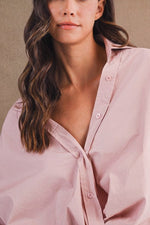 Oversized Self-Knot Front Button-Down Shirt pink- black