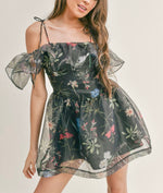 🌸 Sheer floral organza Off-Shoulder Mini Dress