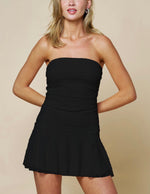 Strapless Ruched lacey Mini Dress - Black & White