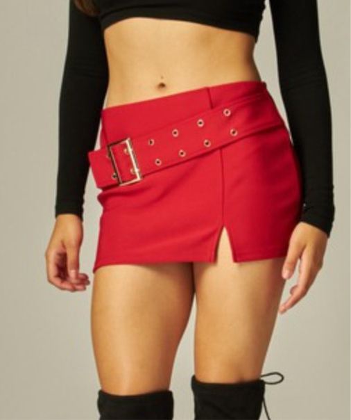 Double Prong Belted Mini Skort – Crimson Red