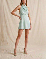 Seafoam Satin Halter Mini Dress