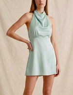 Seafoam Satin Halter Mini Dress