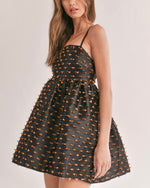 Sally Textured Black & Gold Lace-Up Mini Dress