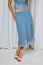Dusty Blue Lace Trim Two-Piece Set
Top and Midi Skirt Sold Separately