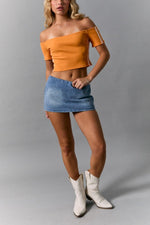 Orange Lace Trim Off-Shoulder Top