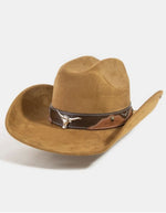 Western Suede Cowboy Hat with Longhorn Detail