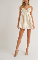Milan Satin Bubble Mini Dress- vanilla
