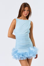 💙 Cloud Nine Ruffle Mini Dress – Powder Blue